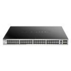 D-Link 54 port Stackable Gigabit Switch with 48 SFP ports and 4 10 Gigabit SFP+ ports and 2 10GBASE-T ports.