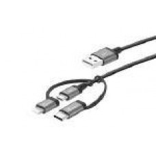 J5create JMLC11B 3-in-1 USB Charging Sync Cable (USB-A to Apple Lightning 8-pin, USB-C or USB Micro-B for iOS or Android device) - Apple MFi-Certified